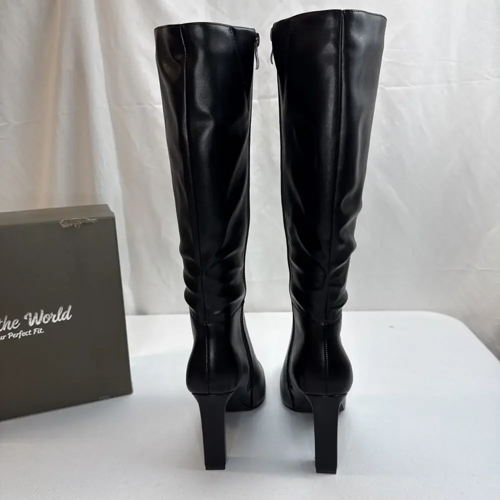 Walk The World Comfort Concept Black Leather Knee High Slouch Boots Size 7.5